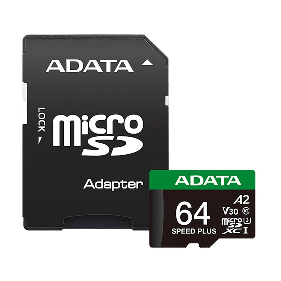 ADATA SPEED PLUS 64GB MicroSDXC/SDHC UHS-I U3 Class 10 V30 A2 Memory Card with Adapter #UD64GUI3V30A2SP-RA1