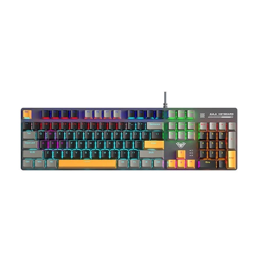 AULA S500 Wired + Yellow & Grey (Blue Switch) Mechanical Gaming Keyboard