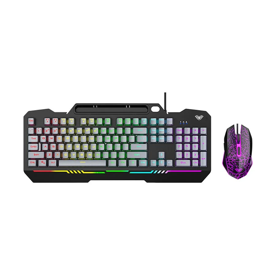 AULA T102 Rainbow Backlight -Gray Wired Keyboard & Mouse Combo