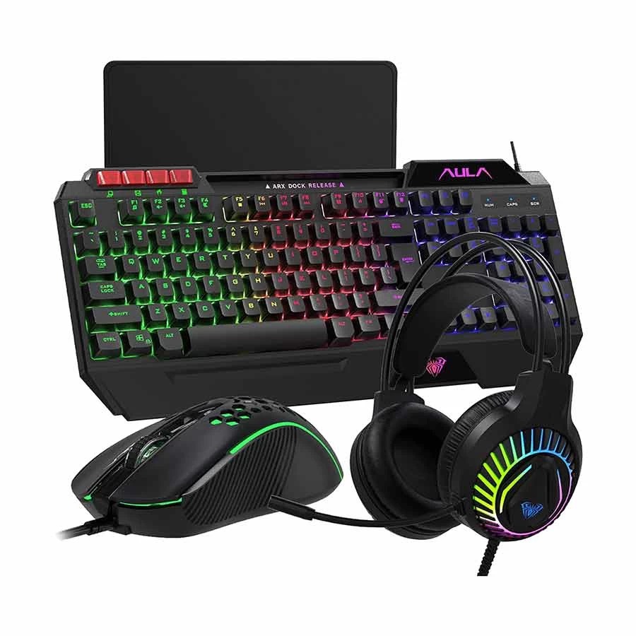 AULA T650 RGB USB Wired Gaming Keyboard, Mouse, Mouse Pad & Headphone Combo