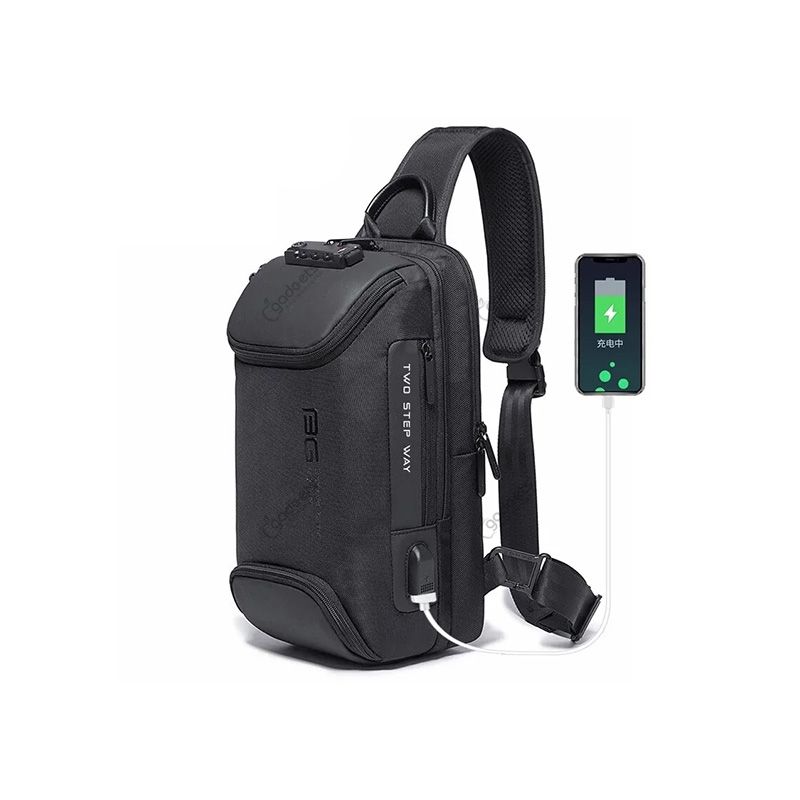 BANGE BG-7082 Anti-Theft TSA Lock Crossbody Bag with External USB Port