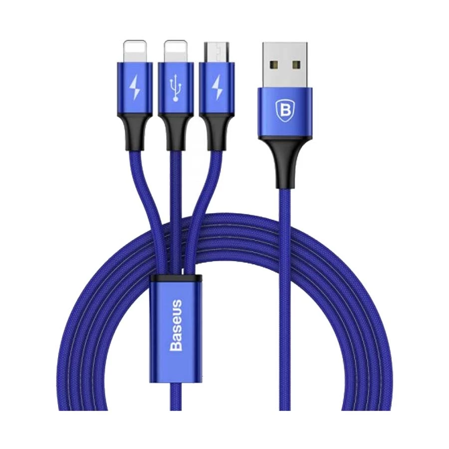 Baseus CAMLL-SU13 Rapid Series 3-in-1 USB Male to Micro USB & Dual Lightning, 1.2 Meter, Dark Charging & Data Cable #CAMLL-SU13