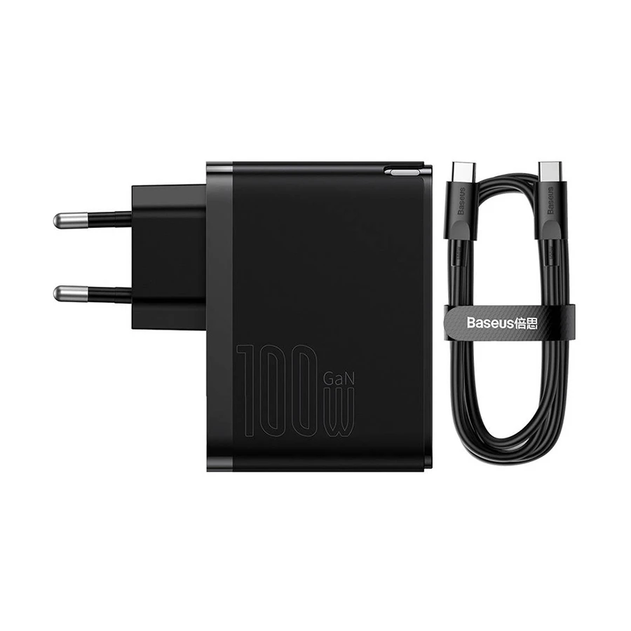 Baseus CCGP090201 GaN5 Pro USB & USB-C 100W EU Charger / Charging Adapter with USB-C to USB-C 1 Meter Charging Cable #CCGP090201