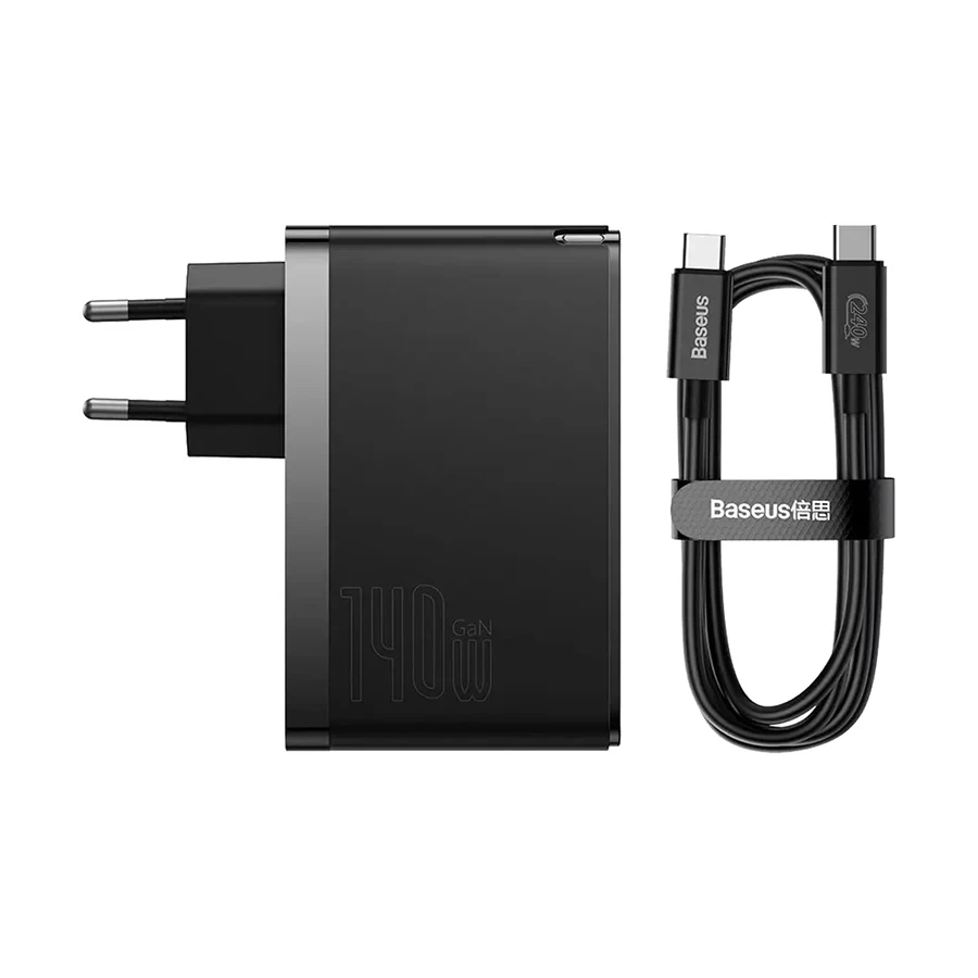 Baseus CCGP100201 GaN5 Pro USB & Dual USB-C 140W EU Charger / Charging Adapter with USB-C to USB-C 1 Meter Charging Cable #CCGP100201