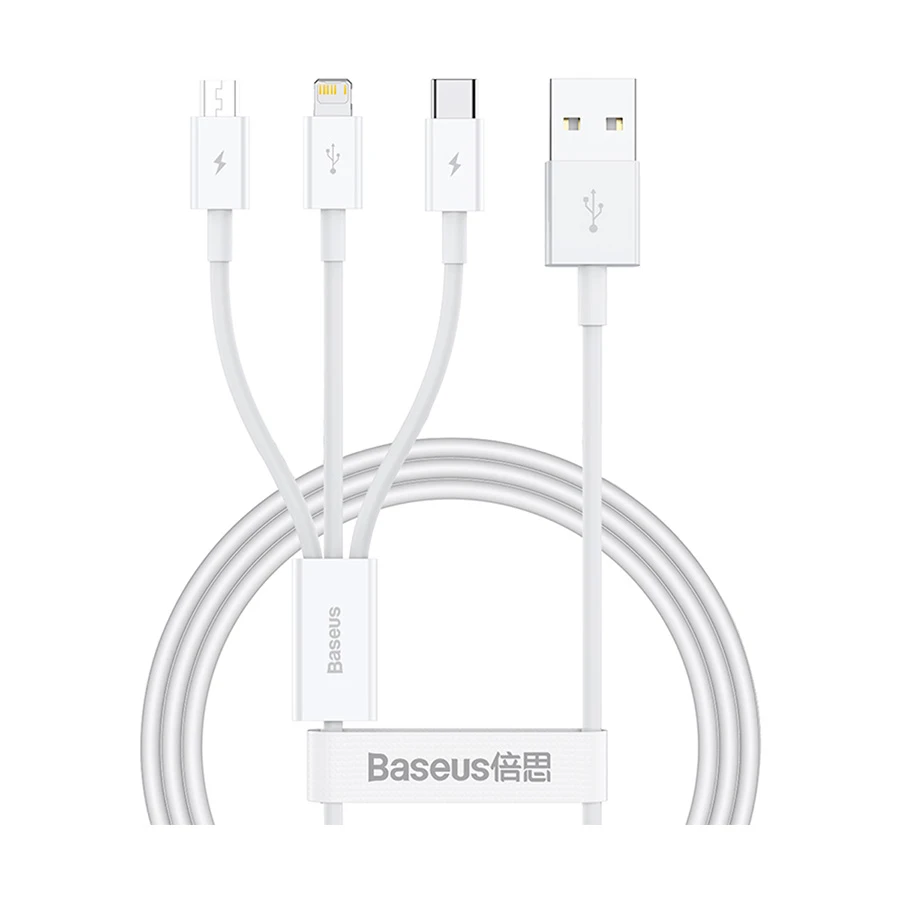 Baseus Superior Series 3-in-1 USB Male to Micro USB, Lightning & Type-C, 1 Meter, Charging Cable #P10320105221-00