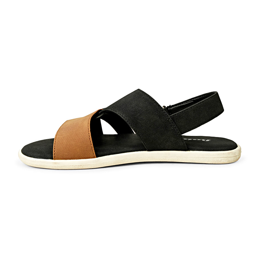 Bata Divider Junior 4616951 black and tan sandal, inner side view with rear heel strap
