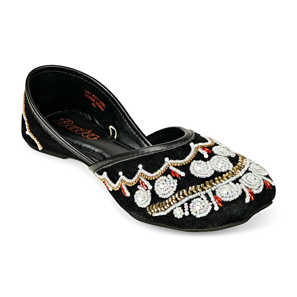 Bata Carol 5516921 black jutti, angled view showing decorative beadwork