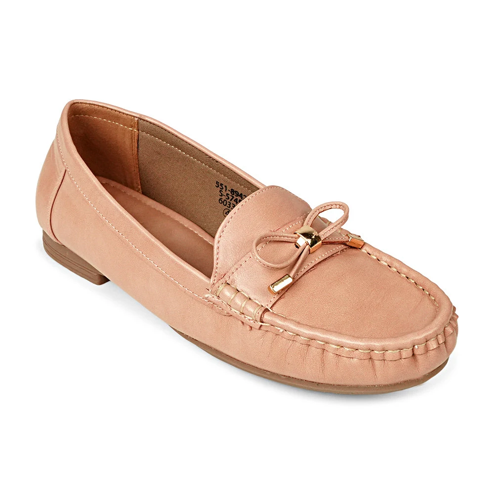 Bata Coco 5518942 tan loafer, angled view showing decorative upper and stitched toe