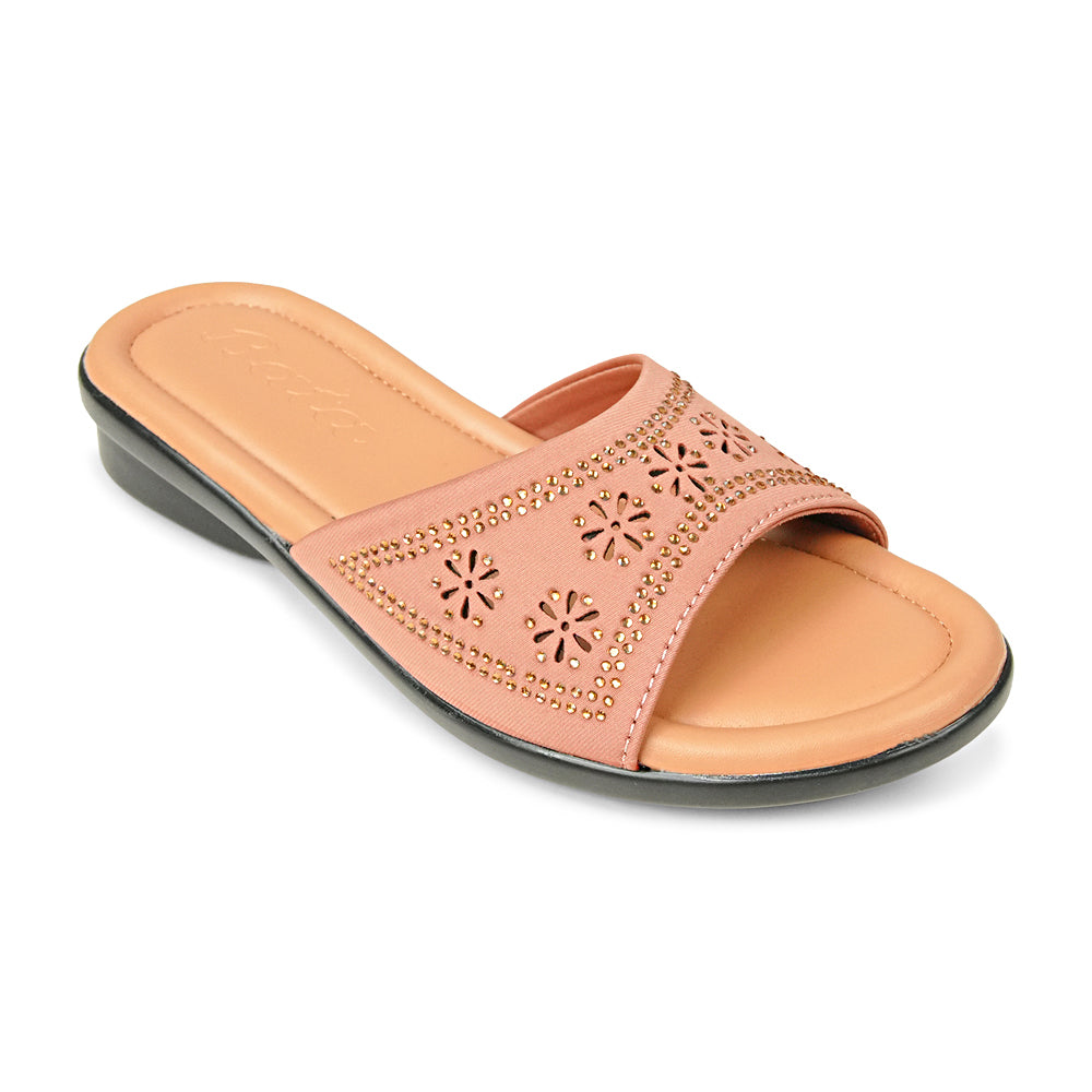 Bata Risa 6715953 pink slide, angled view showing floral cutouts and decorative accents