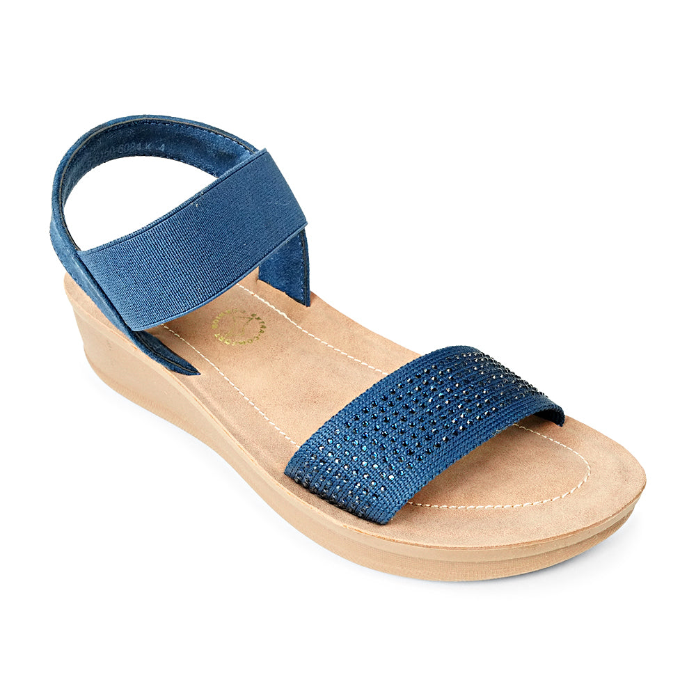 Bata Valentino 6619273 navy sandal, angled view showing embellished front strap