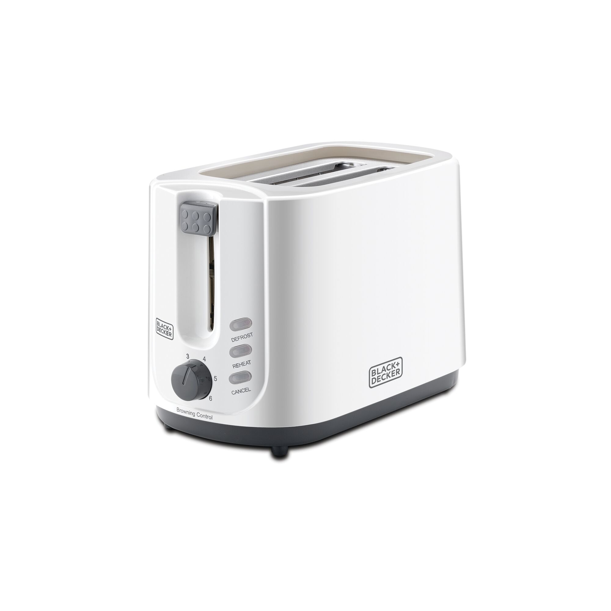 BLACK+DECKER ET125-B5 white toaster, angled view