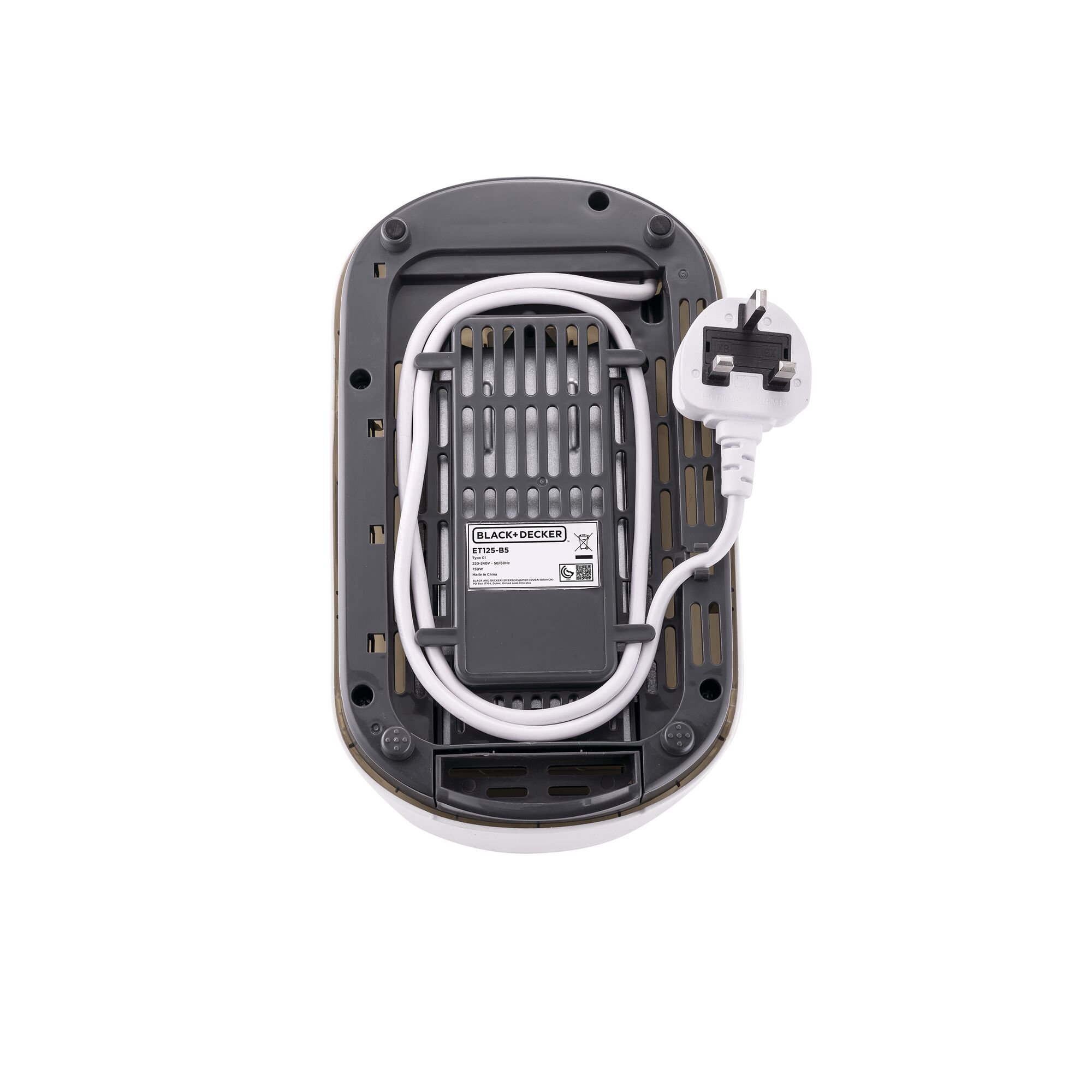 BLACK+DECKER ET125-B5 base, cord storage and Type 01 rating label