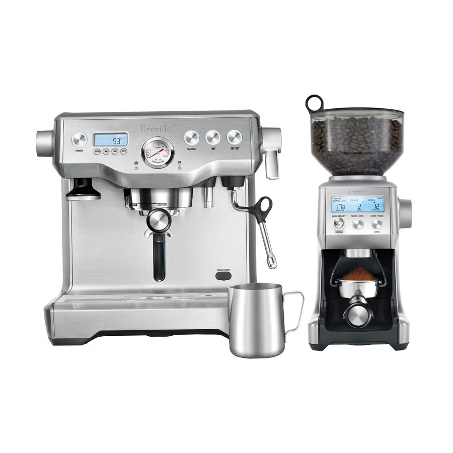 Breville Dual Boiler BES920 Brushed Stainless Steel Coffee Maker with Smart Grinder Pro BCG820