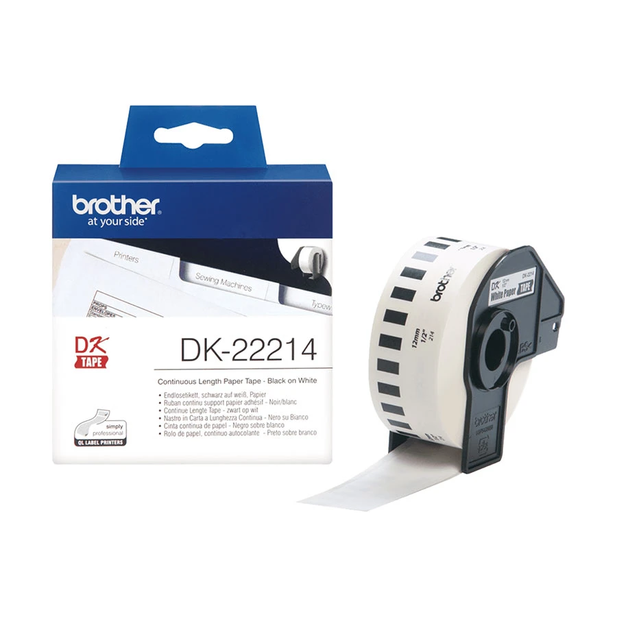 Brother DK-22214 (12mm X 30m) Continuous Paper Label Roll ( on White, 12mm wide)