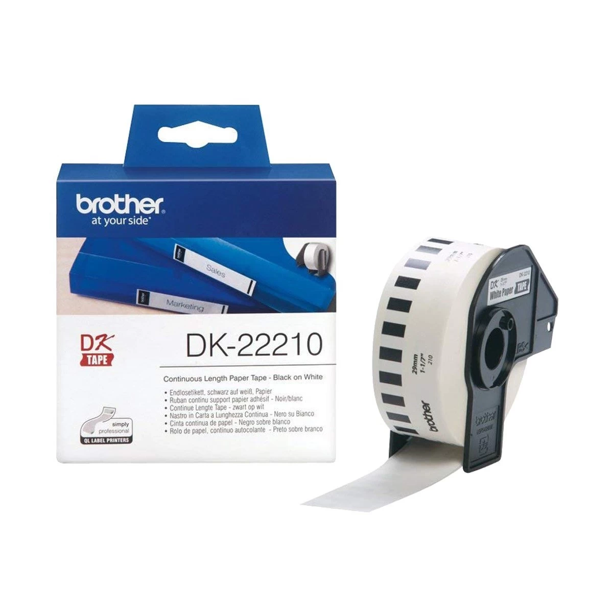 Brother Genuine DK-22210 Continuous Paper Label Roll ( on White, 29mm wide)