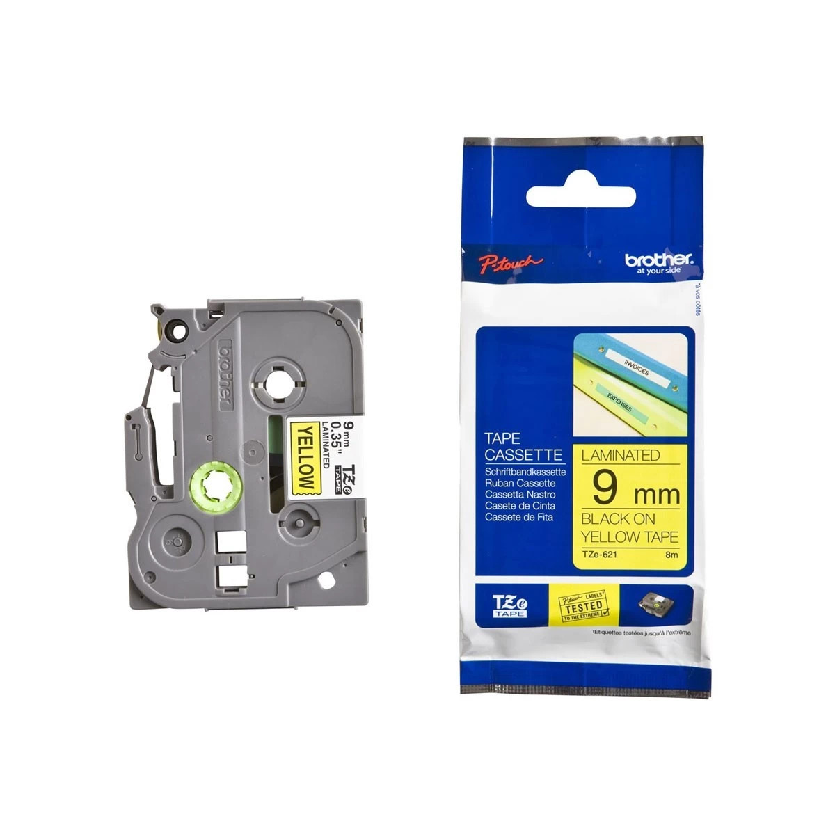 Brother TZE-621 (9mm X 8M) on Yellow Tape Cartridge