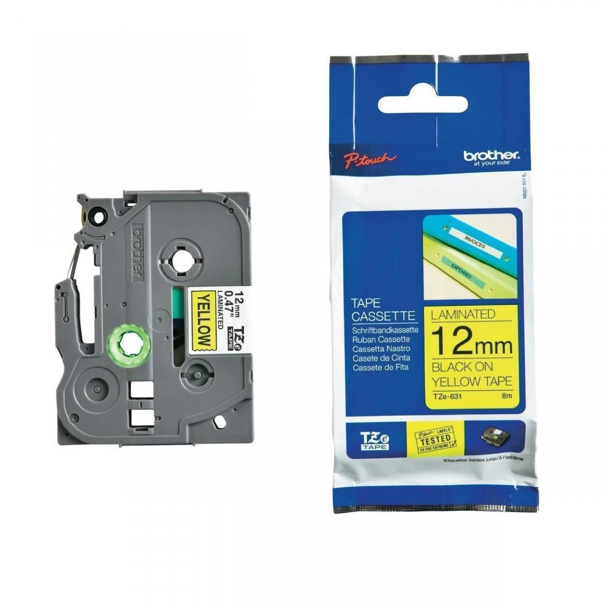 Brother TZE-631 (12mm x 8M) on Yellow Tape Cartridge