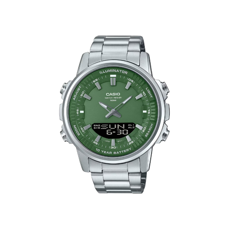 Casio Illuminator AMW-880D-3AVDF Dual Time Stainless Steel Men’s Watch
