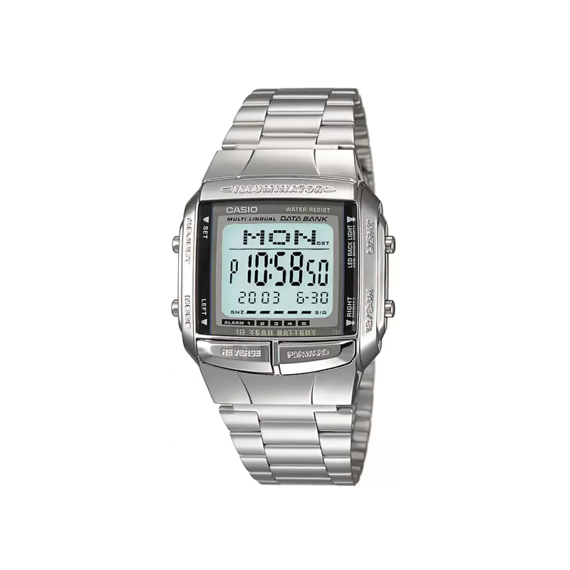Casio Vintage DB‑360‑1ADF Illuminator Data Bank Stainless Steel Men’s Watch
