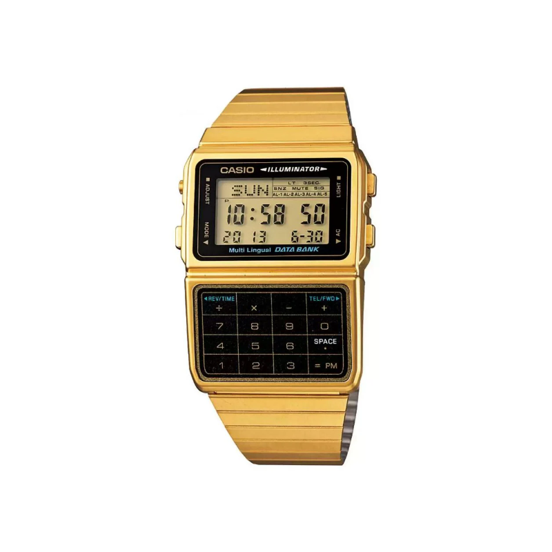Casio Vintage DBC-611G-1DF Data Bank Calculator Golden Stainless Steel Band Men’s Watch