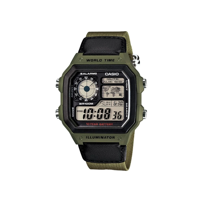 Casio Youth World Time AE-1200WHB-3BVDF Digital Nylon Belt Men’s Watch