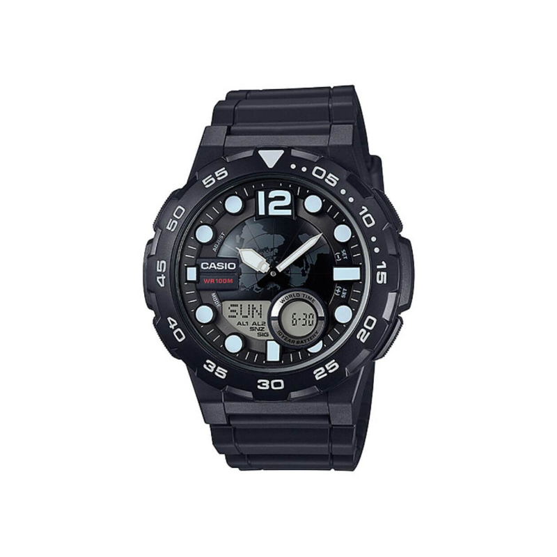 Casio Youth World Time AEQ-100W-1AVDF Digital Resin Belt Men’s Watch