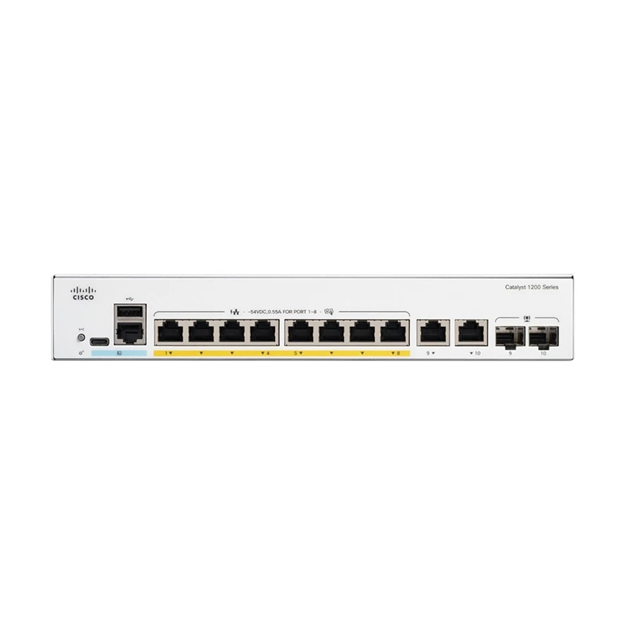 Cisco Catalyst 1200 Series 10-Port (8-Port 10/100/1000 PoE+ & 2-Port 10/100/1000 SFP Combo) Managed Network Switch