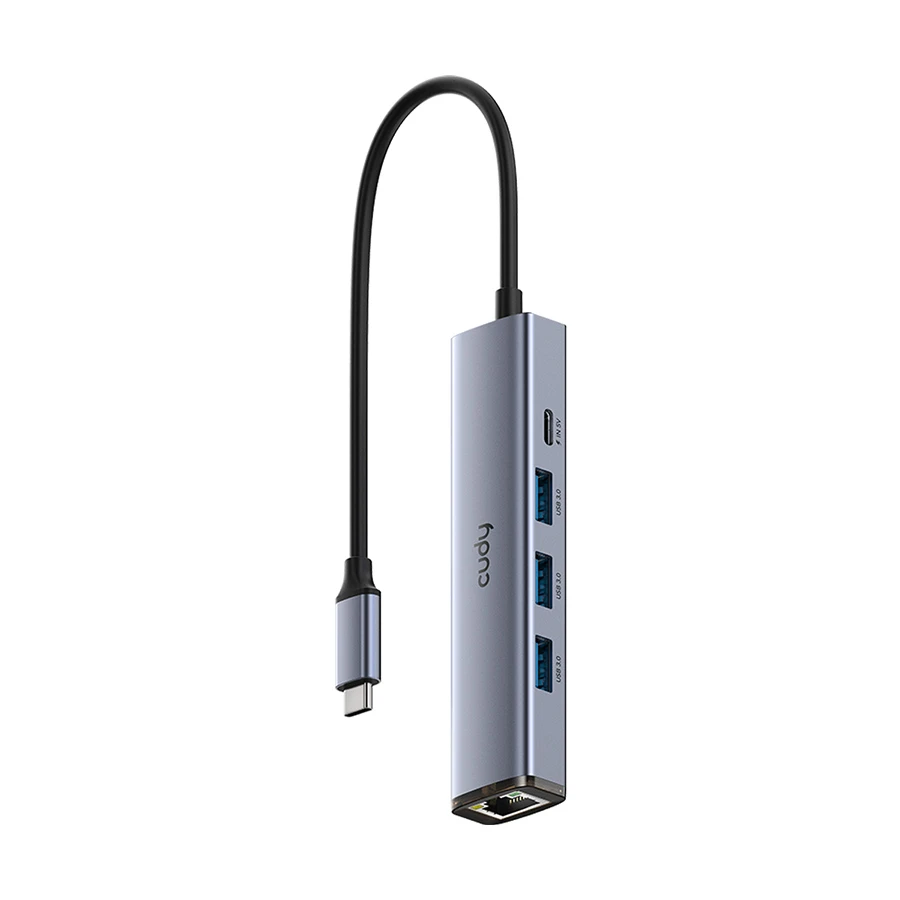 Cudy UH605 Type-C Male to Tri USB 3.2, Type-C & Lan Female Gray Converter