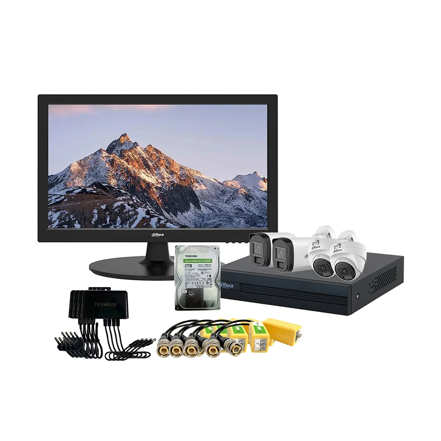Dahua Small Home & Office Outdoor CC TV Package (2x Bullet CC Camera, 2x Dome CC Camera, 1x XVR, Balun, Adapter, HDD, Monitor) #SOH-DH-003