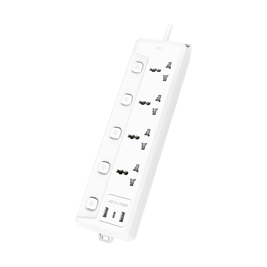 Deli 2 Pin 4 Port Power Strip # CT711 (2x USB, 1x USB-C) (2 Meter)