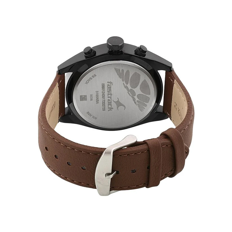 Fastrack All Nighters 3165NL01 Quartz Analog Multifunction Leather Strap Men's Watch - official view 3