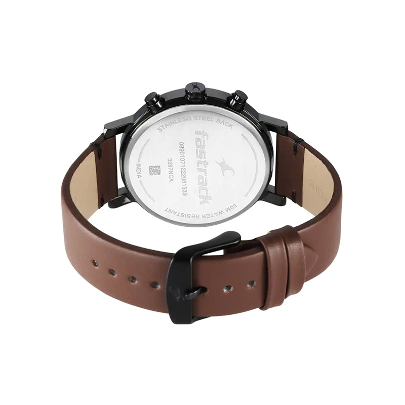 Fastrack Tick Tock 3287NL01 Quartz Day Date Analog Leather Strap Men’s Watch - official view 3