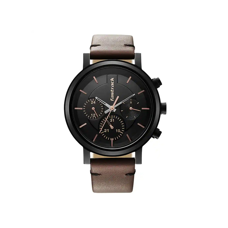 Fastrack Tick Tock 3287NL01 Quartz Day Date Analog Leather Strap Men’s Watch