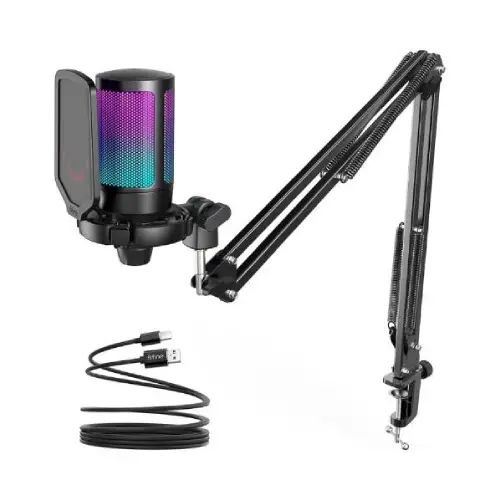 FIFINE AmpliGame A6T RGB USB Condenser Microphone With Boom Arm