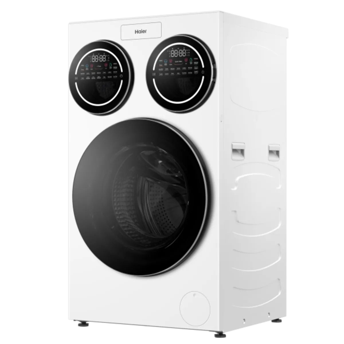 Haier HW140-BD14697WU1 washer, angled view showing right side
