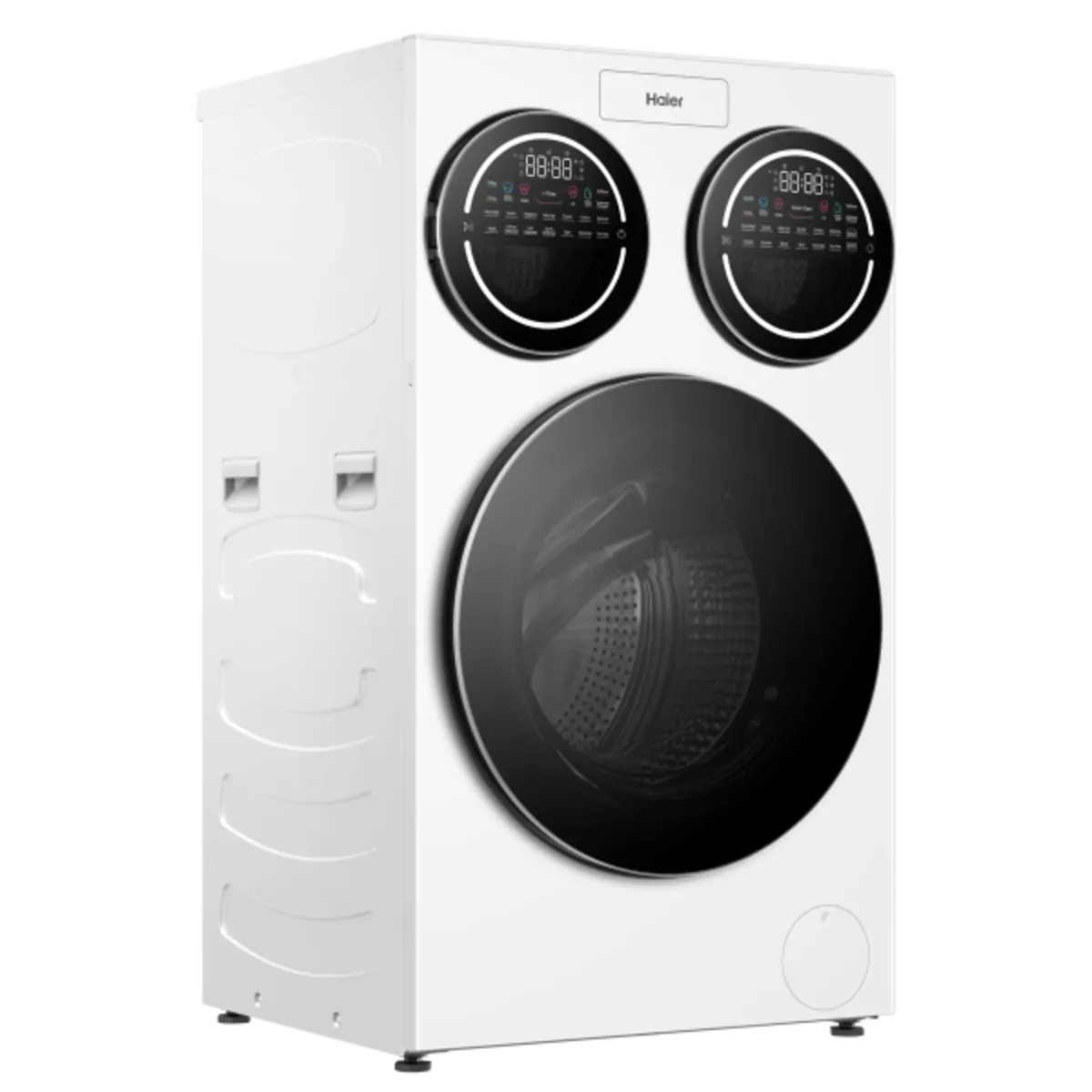 Haier HW140-BD14697WU1 washer, angled view showing left side