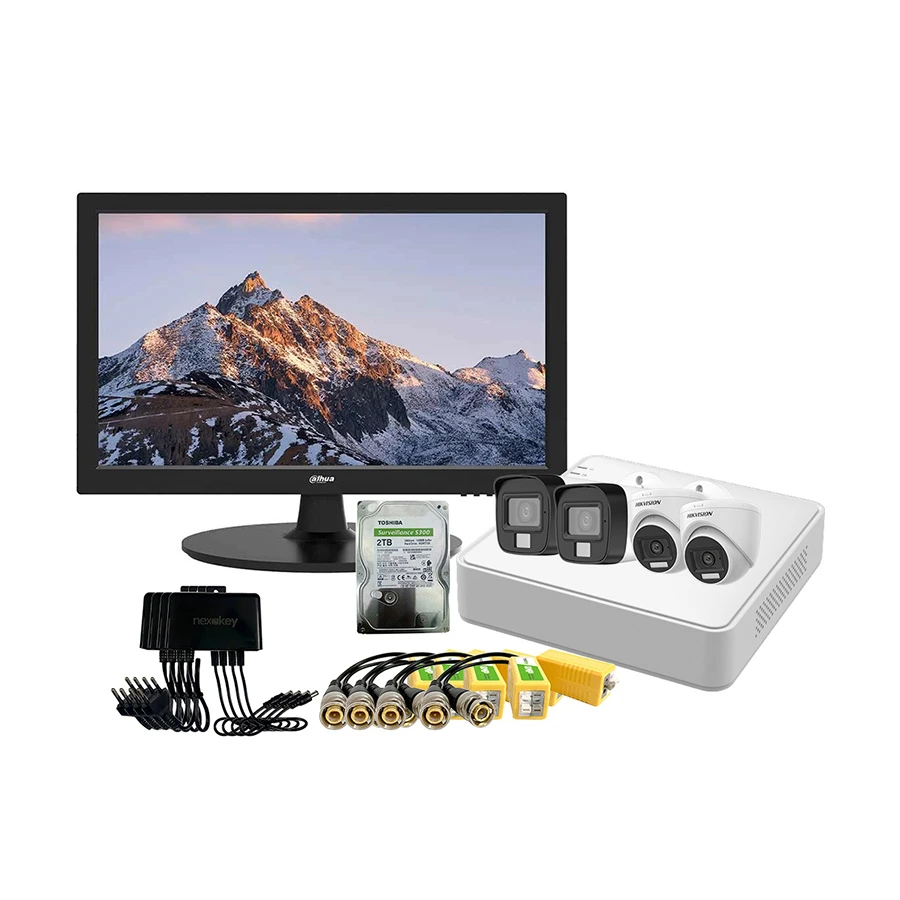 Hikvision Indoor Show Room & Office CC TV Package (2x Bullet CC Camera, 2x Dome CC Camera, 1x DVR, Balun, Adapter, HDD, Monitor) #SOH-HK-007
