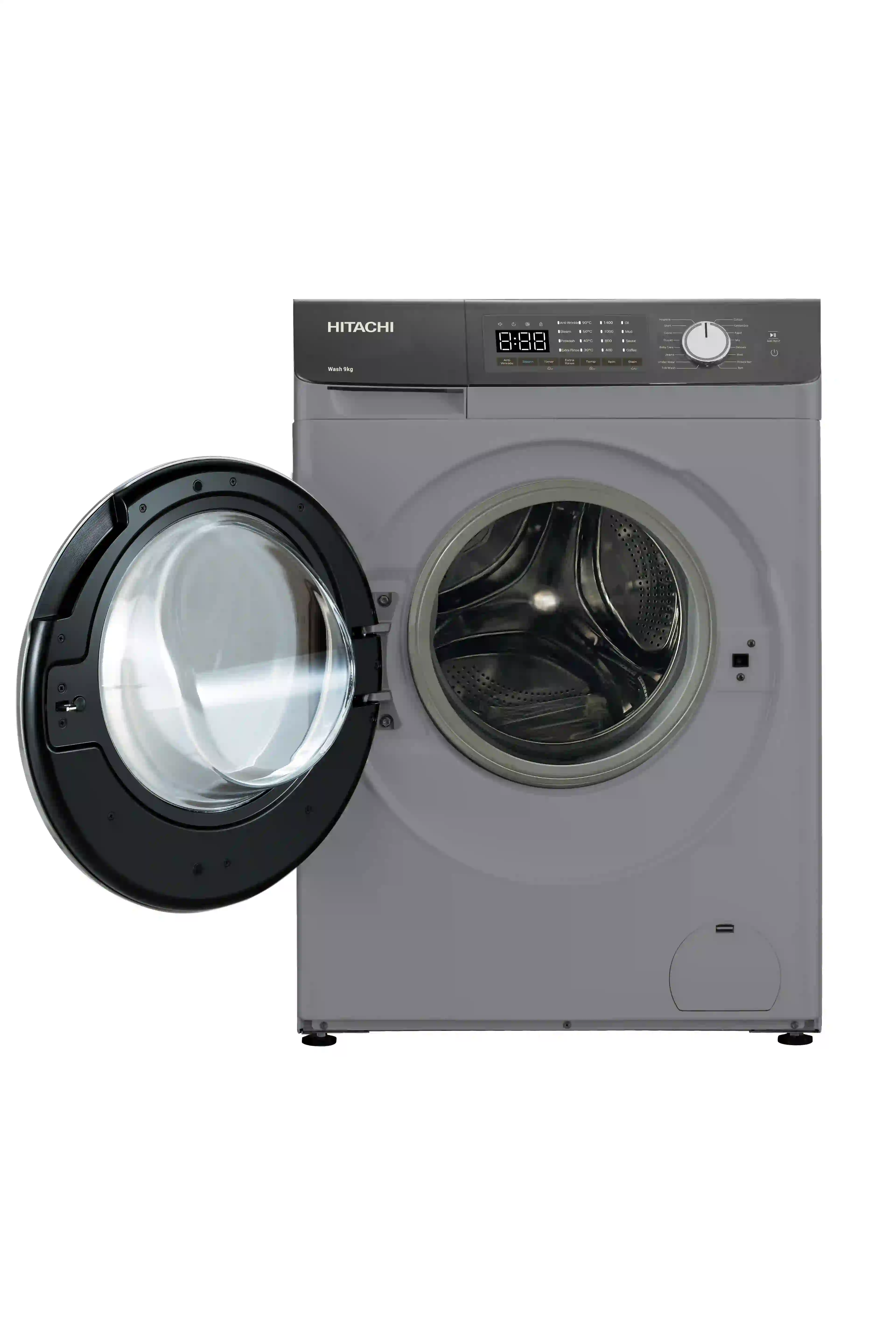 Hitachi BD-904HVOS/W washer with door open, showing drum