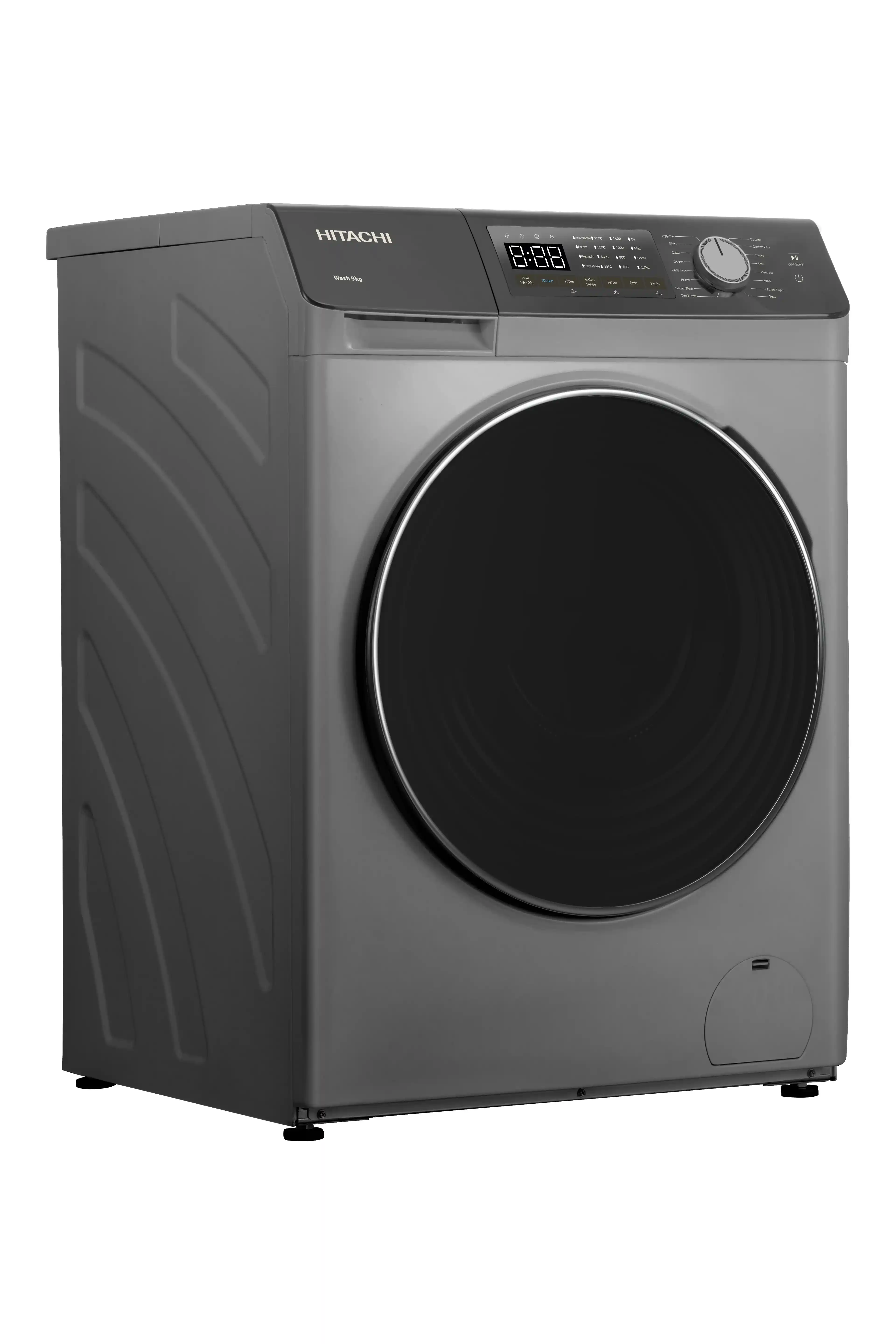 Hitachi BD-904HVOS/W washer, angled view with door closed