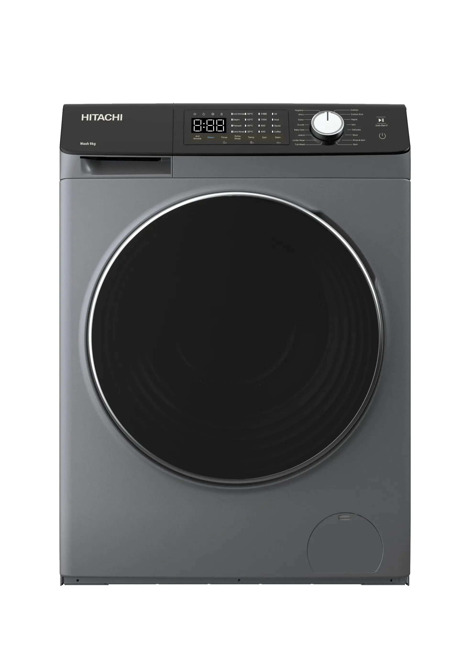 Hitachi BD-904HVOS/W Dark Gray front-load washer, front view