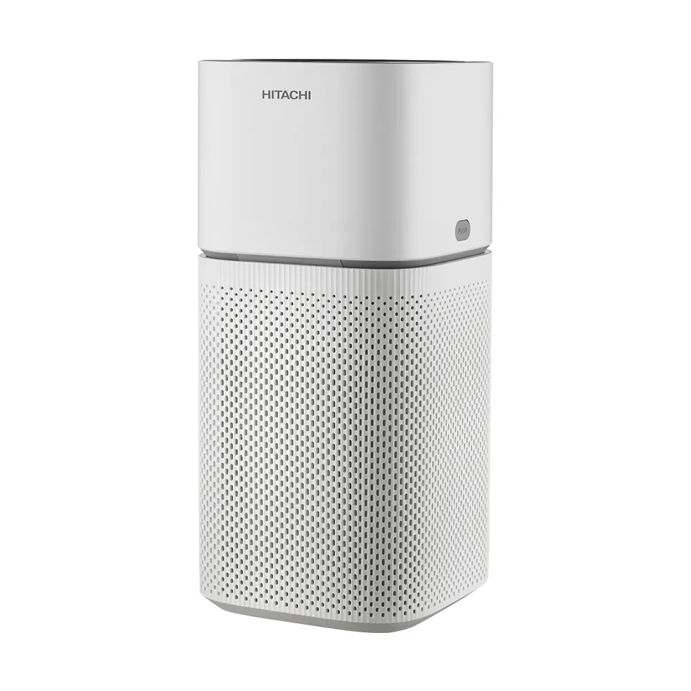 Hitachi EP-TZ50WG air purifier, angled view showing side button