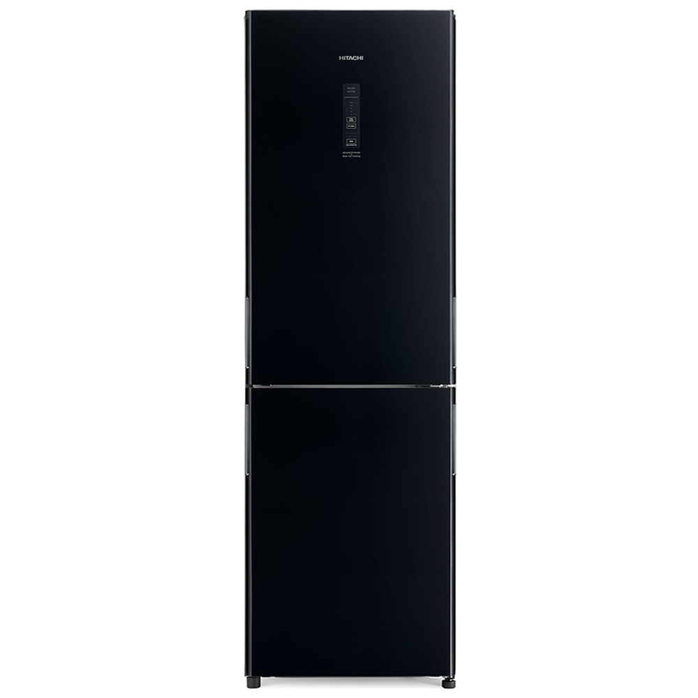 Hitachi R-BG410P6PBX GBK Glass Black bottom freezer refrigerator, front view