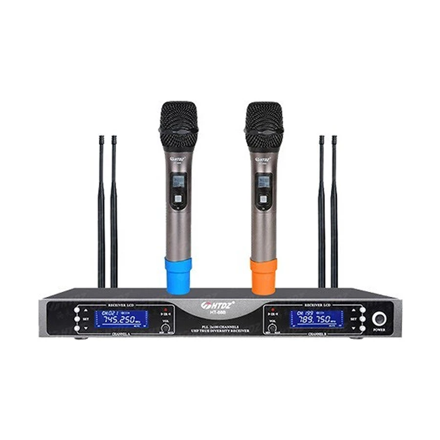 HTDZ HT-88B UHF Wireless & Silver Microphone System (With 2 Hand Mic)