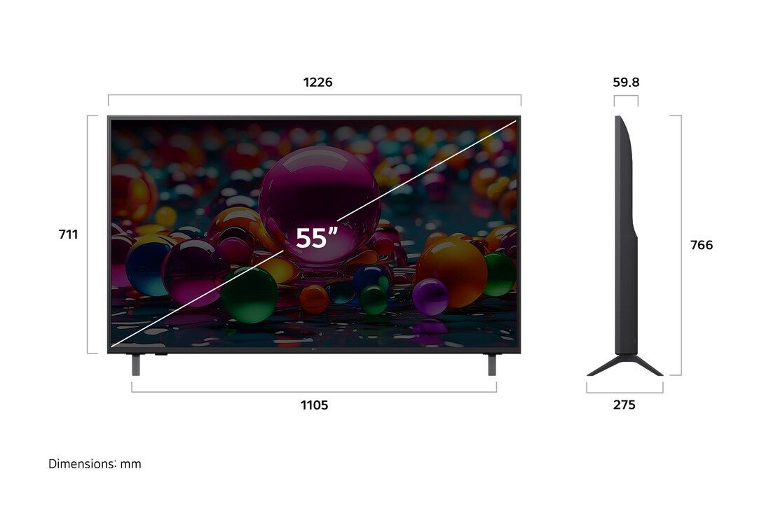 LG 55UA8450PSA 55-inch TV dimensions in millimeters
