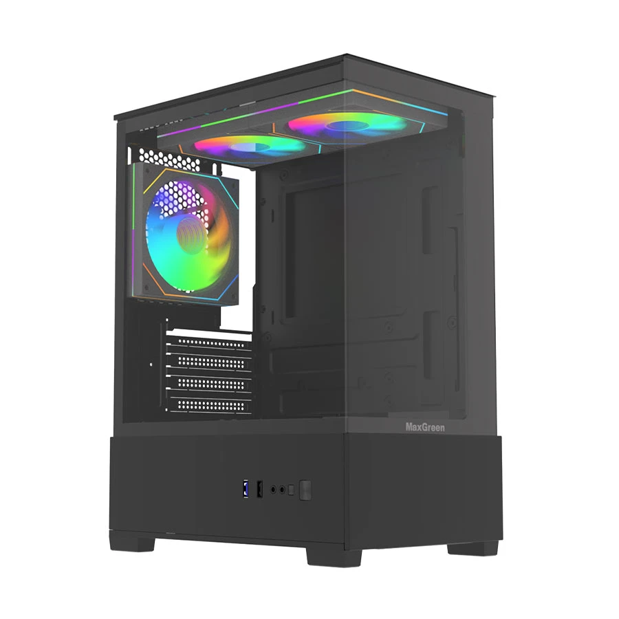 MaxGreen 190B Mid Tower (Tempered Glass Side Window) Micro-ATX Gaming Desktop Case