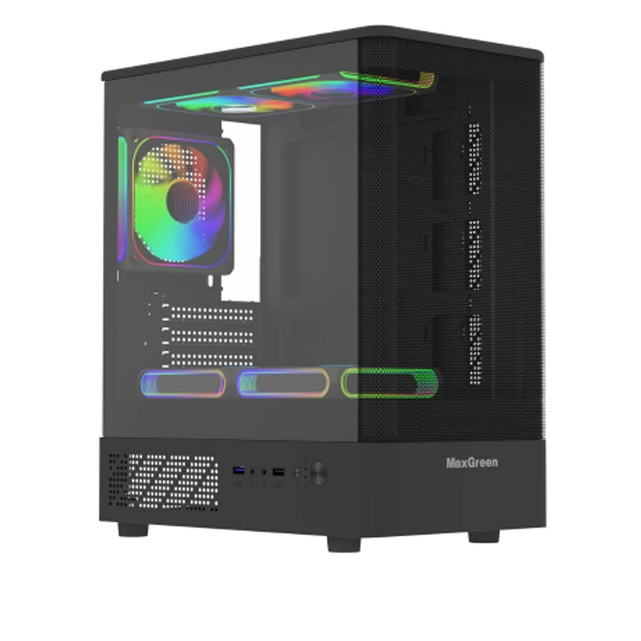 MaxGreen Curve Mesh 311 Tempered Glass Side Window Micro-ATX Mid Tower Gaming Desktop Casing