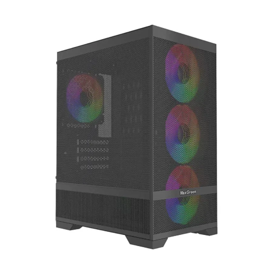 MaxGreen Mesh Pro A10 Mid Tower Micro-ATX Gaming Desktop Casing with 4 x MaxGreen M59 ARGB Fan
