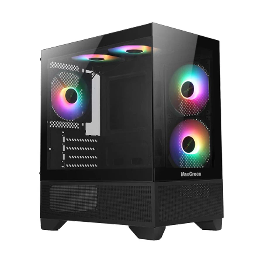 MaxGreen Panora PS5 Mid Tower Micro-ATX Gaming Desktop Casing with Standard PSU & 5 x SN02 ARGB Fan
