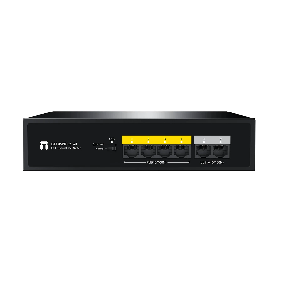Netis ST106PDI-2-43 6-Port 10/100M Unmanaged Switch with 4 PoE Ports and 2 Uplink Ports