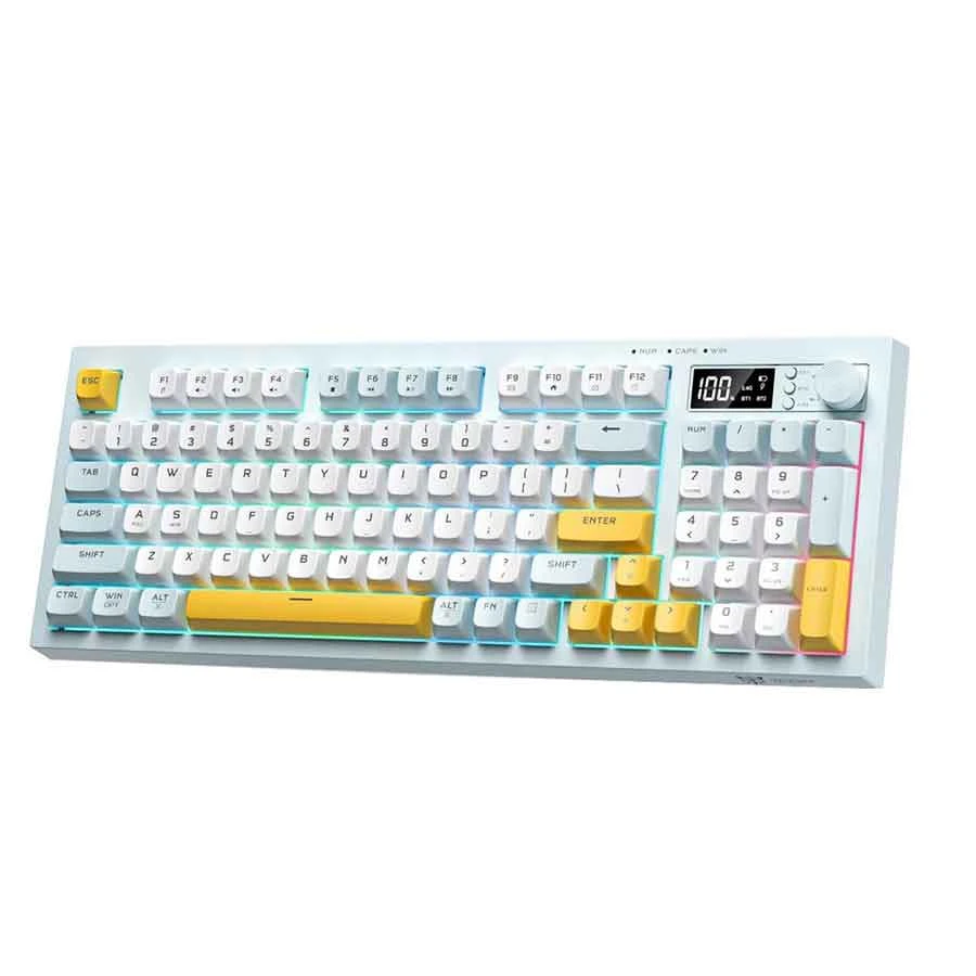 ONIKUMA G80 Tri Mode RGB Grayish (Gray+White+Yellow Key) Gaming Keyboard